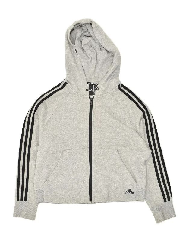 Final Markdown ADIDAS Womens Zip Hoodie Sweater UK 16/18 Large Grey Cotton