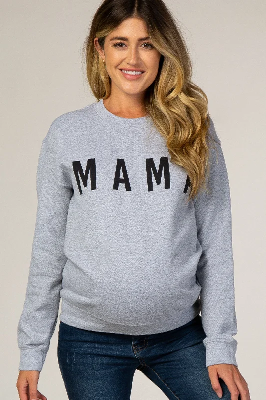 Flash Sale Grey Screen Print Mama Maternity Pullover Sweatshirt