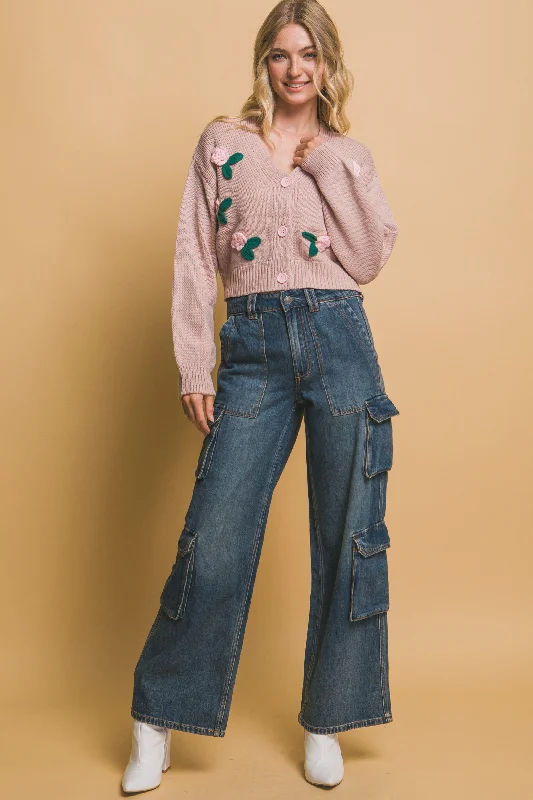 Stock Clearance Mid cropped flower cardigan