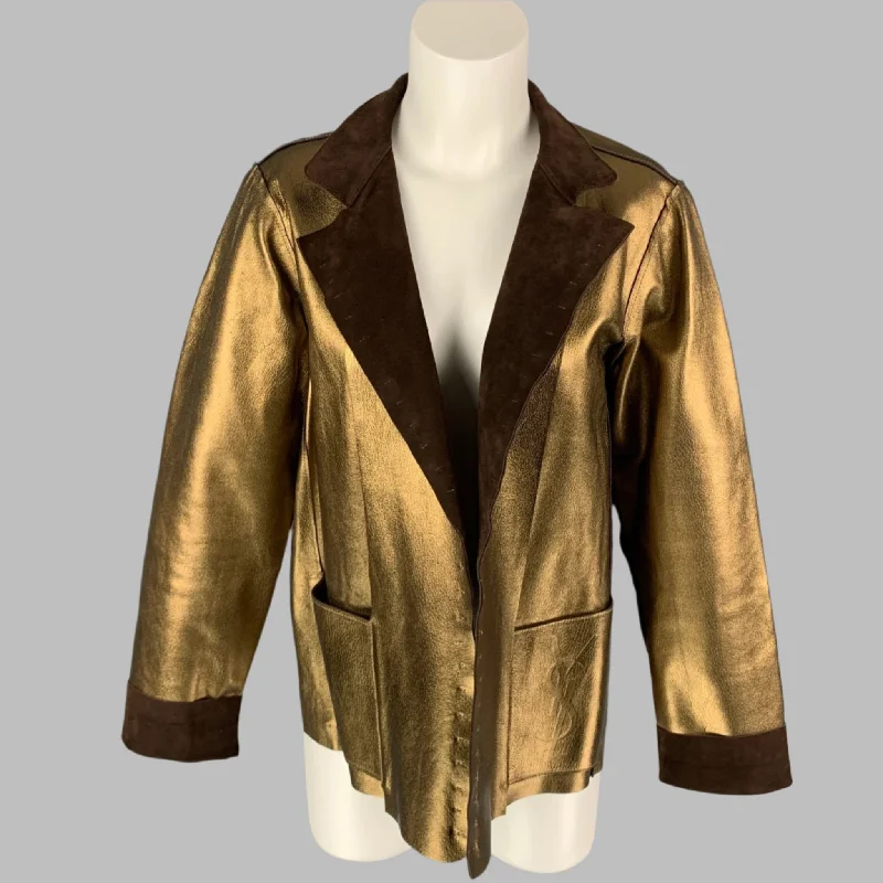 Weekend Deal YVES SAINT LAURENT by TOM FORD Size L Gold & Brown Leather Reversible Jacket