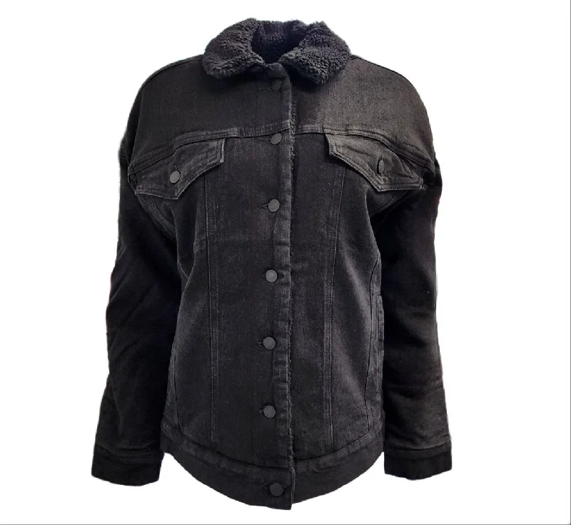 Great Deals HoodLamb Women's Black Denim Sherpa Lined Hemp Oversized Jacket NWT