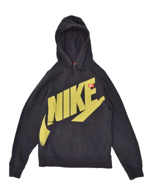 Exclusive Savings NIKE Womens Graphic Hoodie Jumper UK 10 Small Navy Blue Cotton