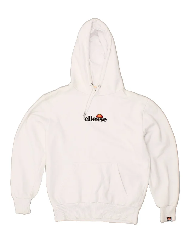Limited Edition ELLESSE Womens Graphic Hoodie Jumper UK 10 Small White Cotton