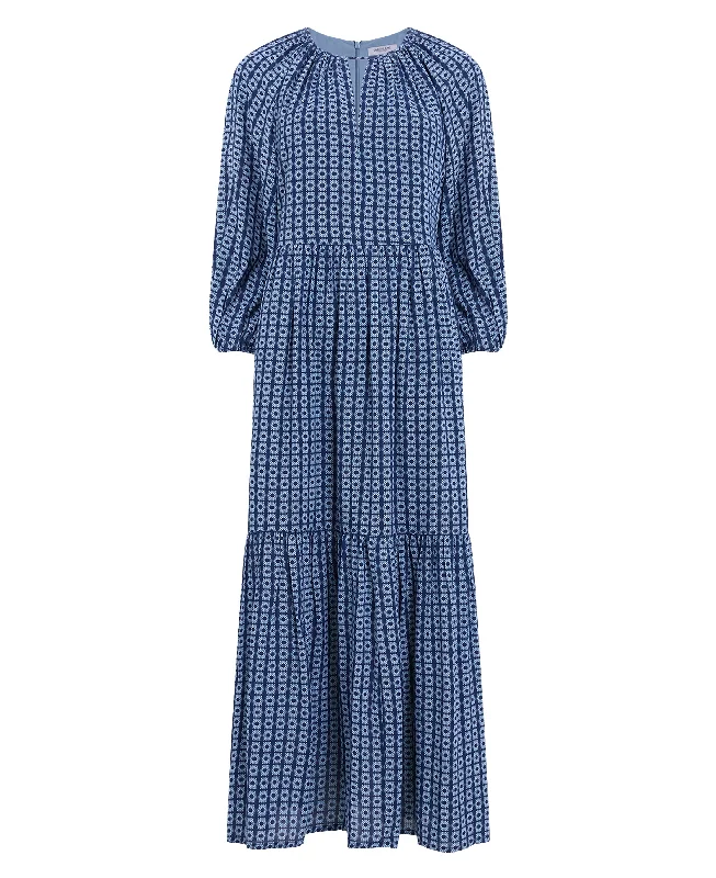 Price Smash Tangier Tile Midi Dress - Summer Navy Lake Blue