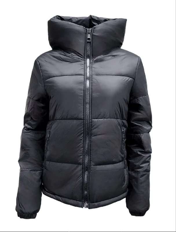 Special Promotion HoodLamb Women's Black High Collar Hemp Recycled Puffer 420 NWT