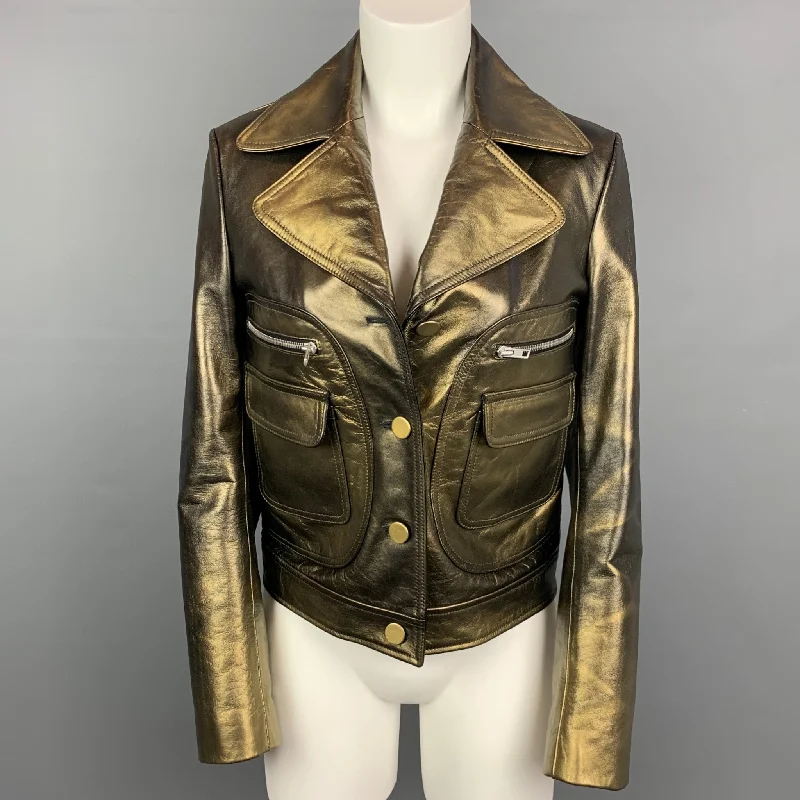 Online Only MAISON MARTIN MARGIELA Size 4 Olive & Gold Leather Jacket