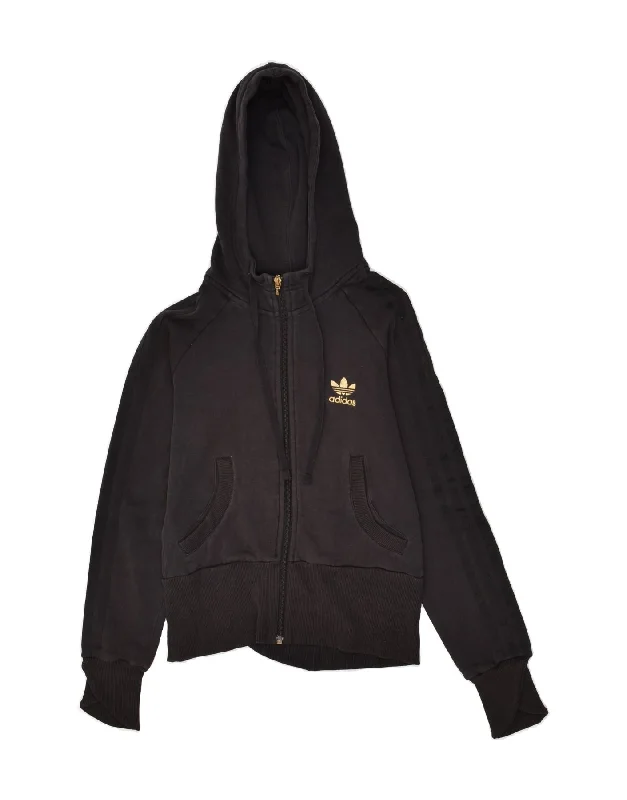 Stock Clearance ADIDAS Womens Graphic Zip Hoodie Sweater IT 42 Medium Black Cotton
