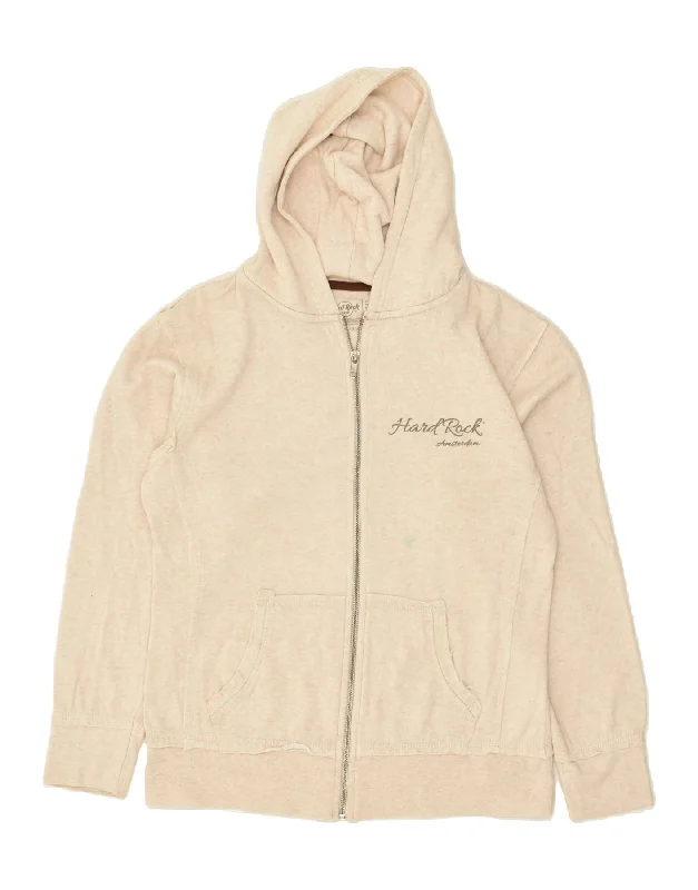 Amazing Deals HARD ROCK CAFE Womens Amsterdam Zip Hoodie Sweater UK 14 Medium Beige