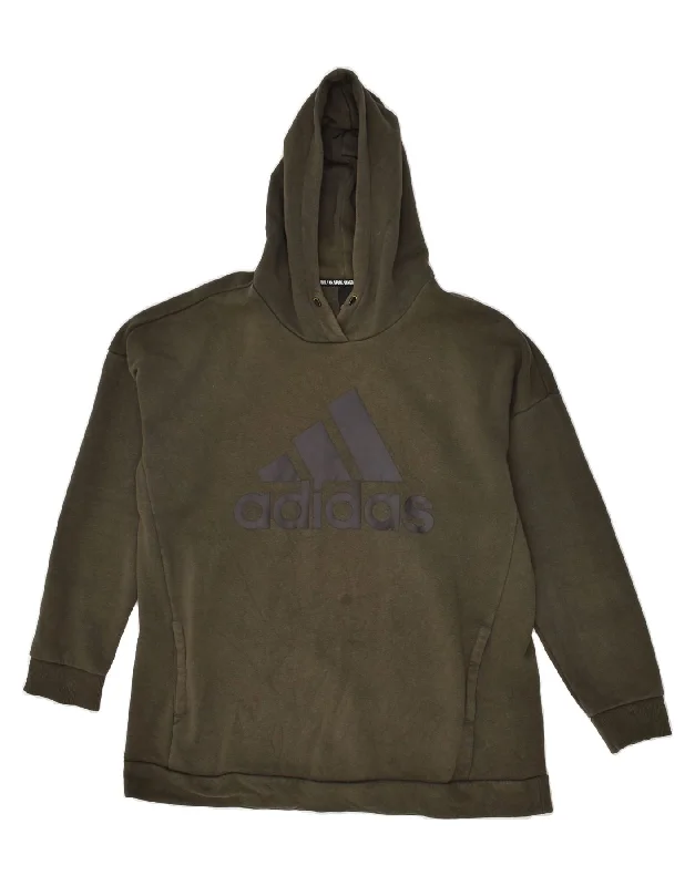 Shop and Save ADIDAS Womens Graphic Hoodie Jumper UK 16/18 Large Khaki Cotton
