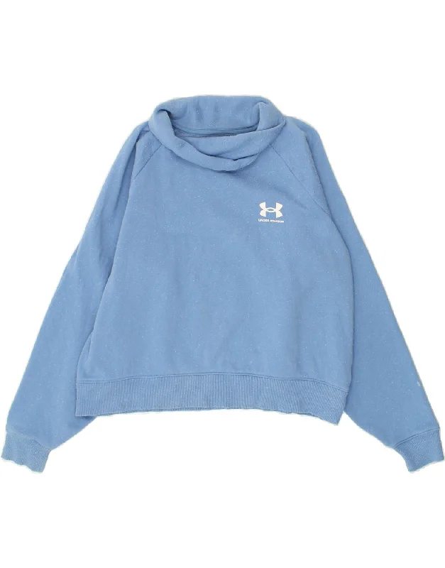 Blowout Deals UNDER ARMOUR Womens Crop Roll Neck Sweatshirt Jumper UK 16 Large Blue