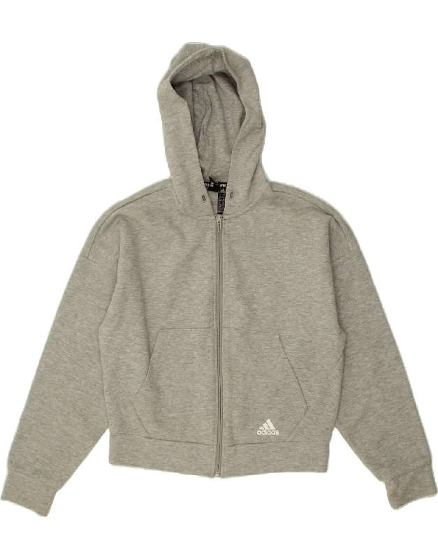 Online Specials ADIDAS Womens Zip Hoodie Sweater UK 6 XS Grey Cotton