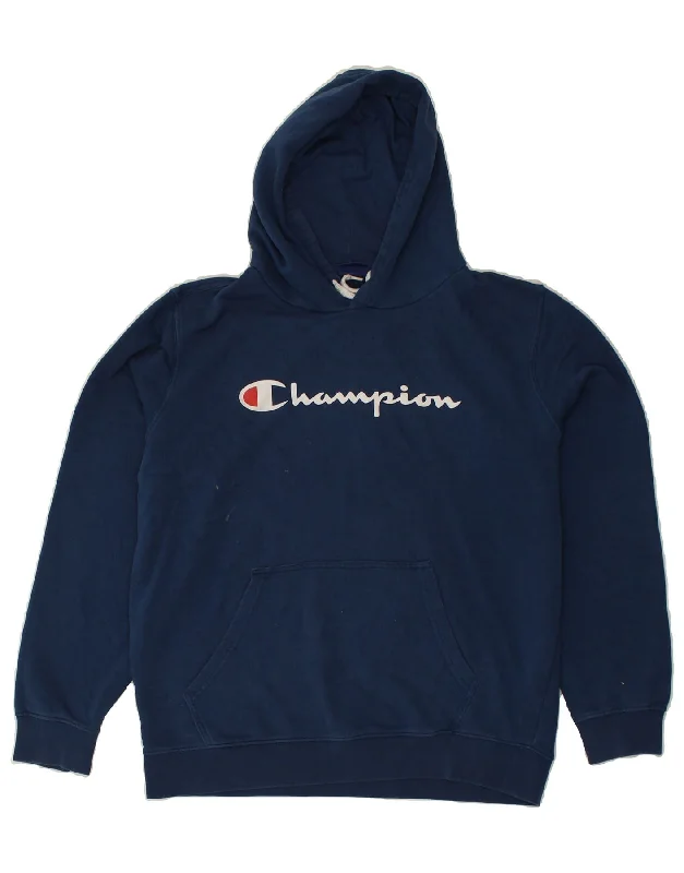 Members Only CHAMPION Womens Graphic Hoodie Jumper Large Navy Blue Cotton