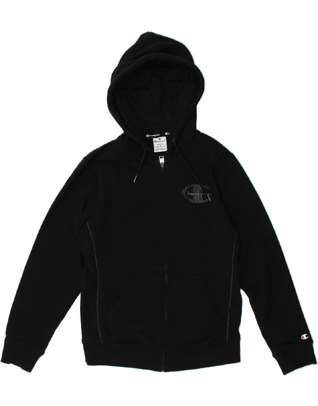 The Best Prices CHAMPION Womens Graphic Zip Hoodie Sweater UK 16 Large Black Cotton