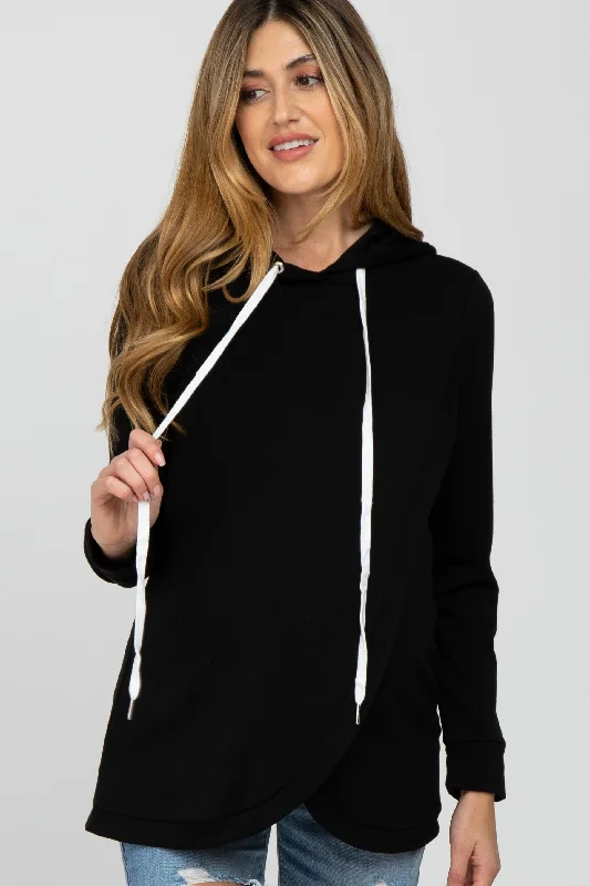 Epic Deals Black Layered Front Maternity/Nursing Fleece Hoodie