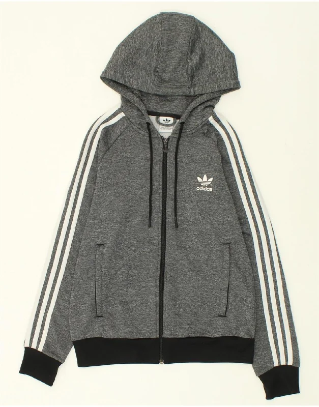 Markdowns ADIDAS Womens Zip Hoodie Sweater UK 12 Medium Grey Polyester