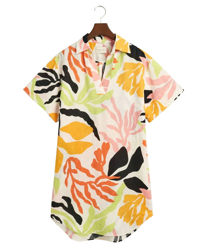 Unbeatable Prices Palm Print Linen Short Sleeve Caftan - Medal Yellow
