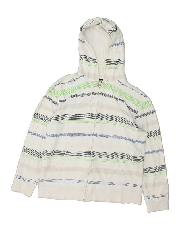 Bargain Prices QUIKSILVER Womens Zip Hoodie Sweater UK 16 Large White Striped Cotton Bargain Prices QUIKSILVER Womens Zip Hoodie Sweater UK 16 Large White Striped Cotton