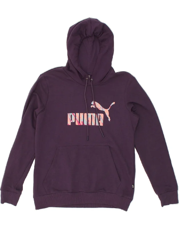Daily Deals PUMA Womens Graphic Hoodie Jumper UK 16 Large Purple Cotton