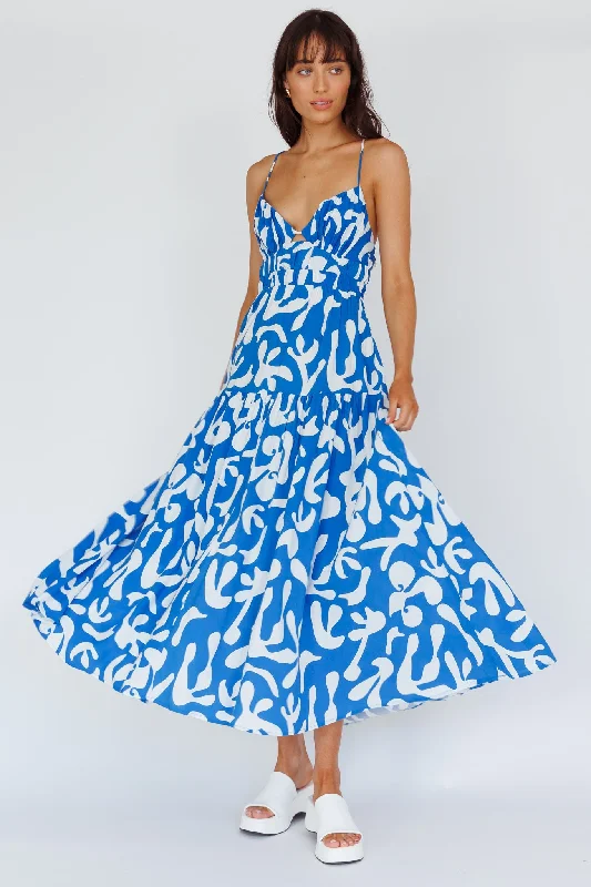 Limited Edition Tiffi Cami Strap Midi Dress Floral Blue