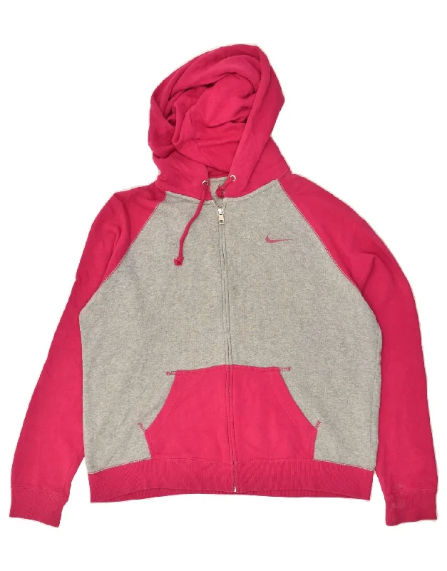 Best Bargains NIKE Womens Zip Hoodie Sweater UK 18 XL Grey Colourblock Cotton