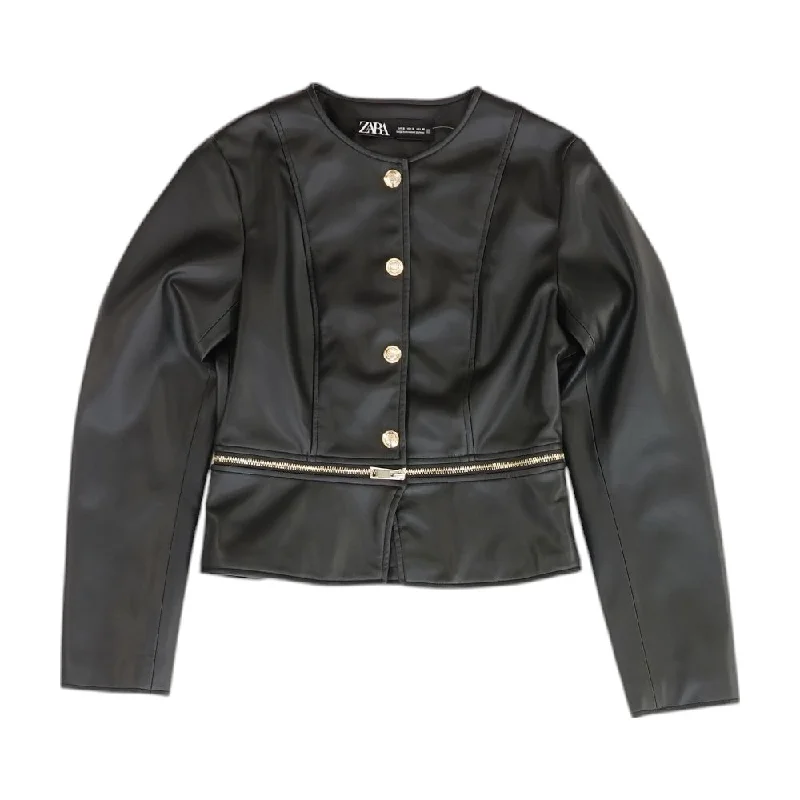 Deal Dash Black Solid Faux Leather Jacket