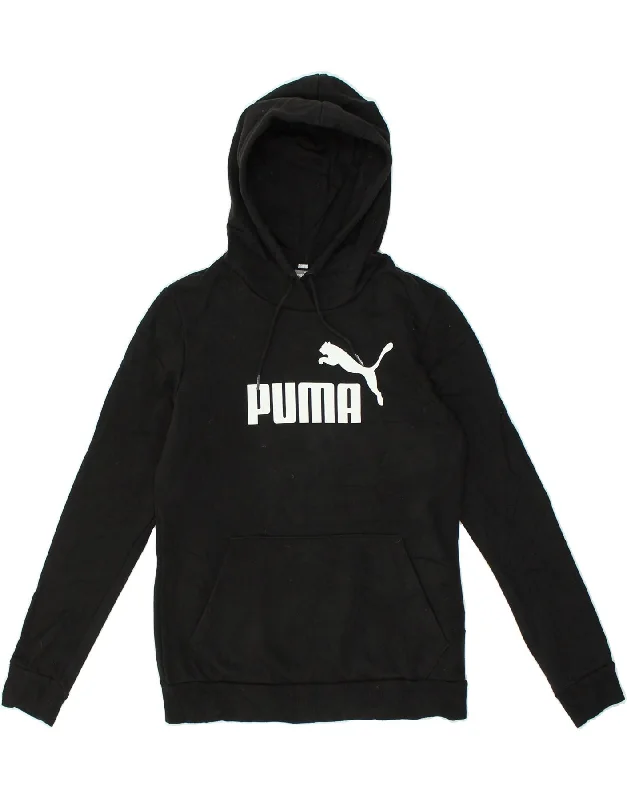 Don't Wait PUMA Womens Graphic Hoodie Jumper UK 10 Small Black Cotton