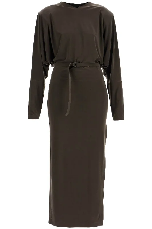 Steals and Deals Norma Kamali Women's  Midi Slim Long Dress With V-Neck And Side Slit