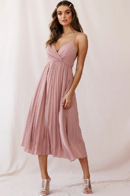 New Arrival Artemis Accordion Pleat Strappy Back Midi Dress Blush
