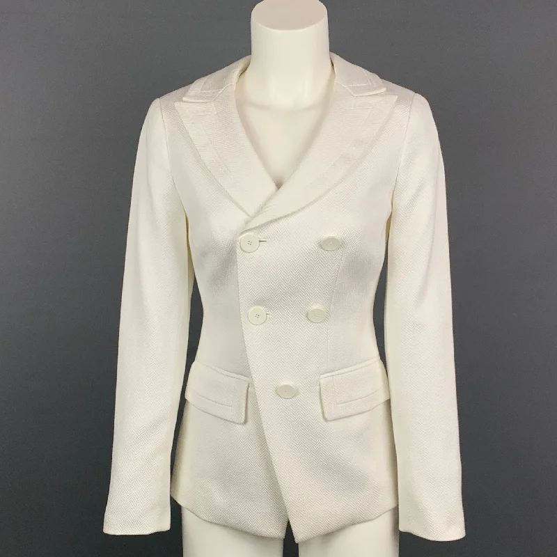 Buy Now WORTH Size 0 White Textured Cotton Aysmmetrical Double Breasted Jacket
