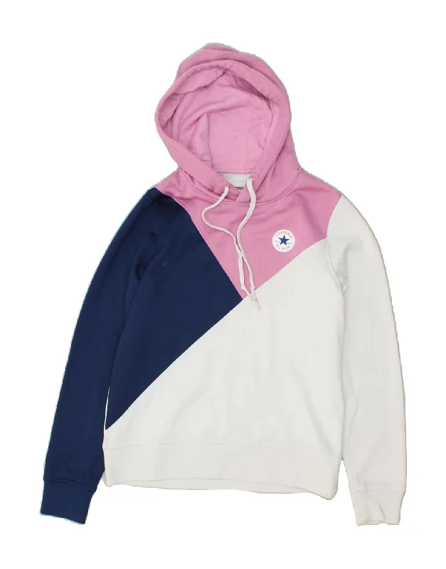 Act Now CONVERSE Womens Graphic Hoodie Jumper UK 10 Small White Colourblock