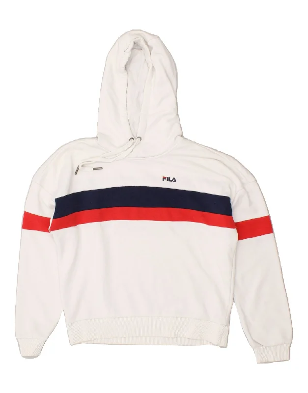 YEAR-End Sale FILA Womens Oversized Graphic Hoodie Jumper UK 10 Small White Striped