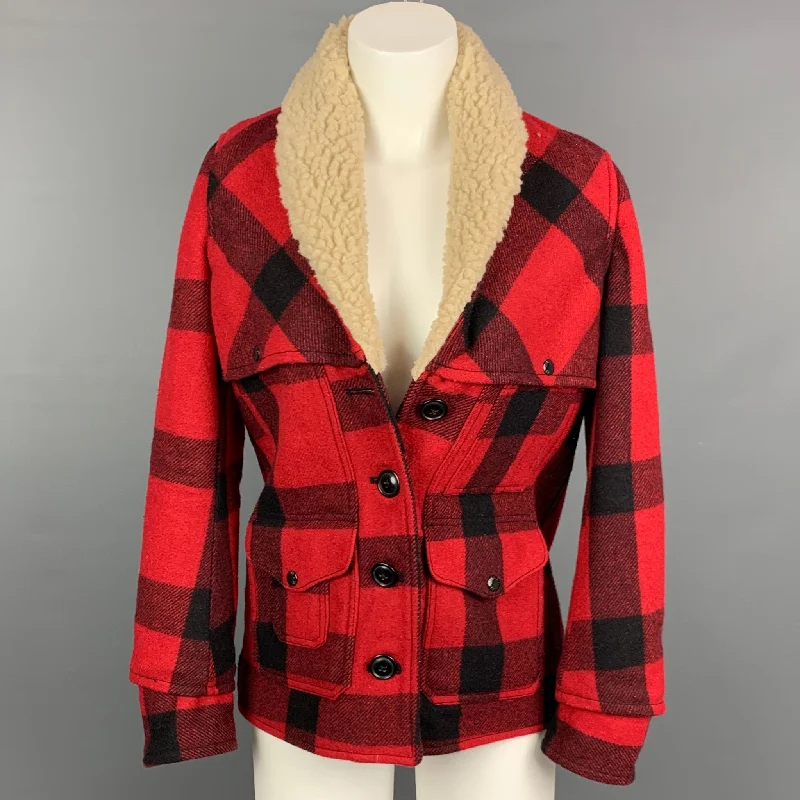 Incredible Offers DENIM & SUPPLY by RALPH LAUREN Size XS Red & Black Buffalo Plaid Wool / Acrylic Jacket