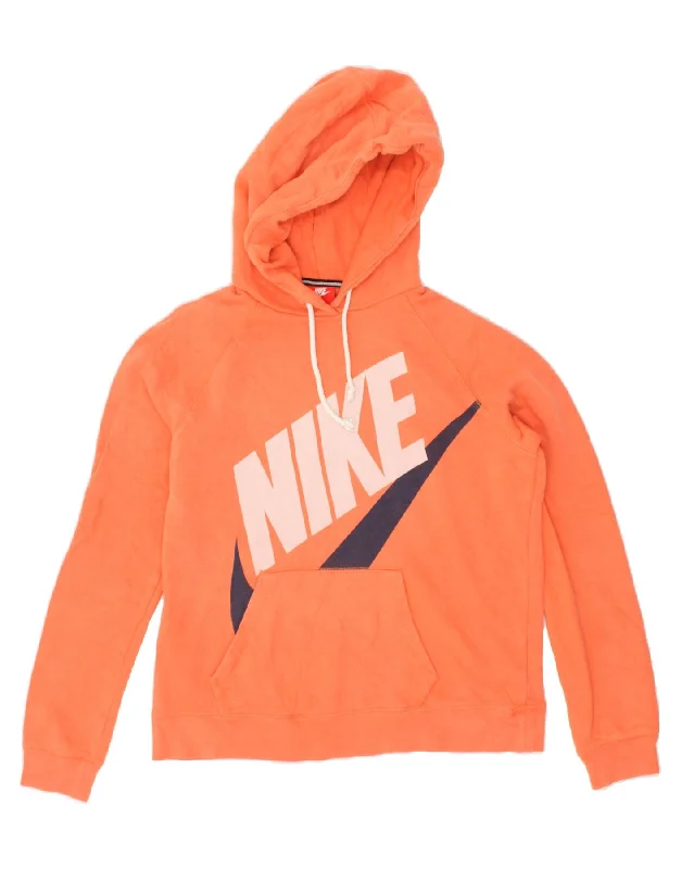 Super Sale NIKE Womens Graphic Hoodie Jumper UK 14 Large Orange Cotton