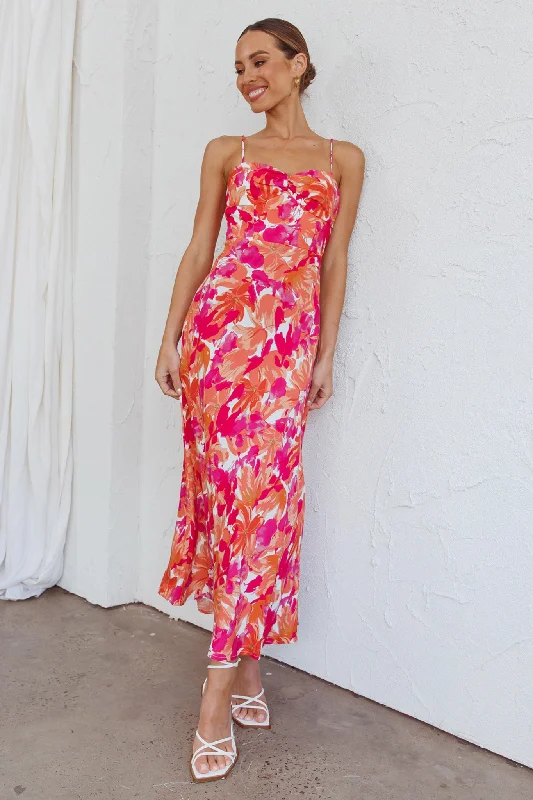 Limited Time Golden Sands Cami Strap Maxi Dress Floral Red