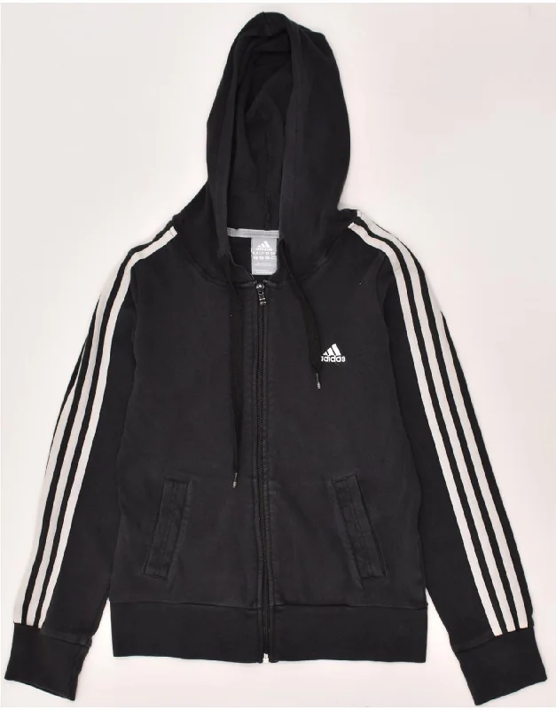 Deep Discounts ADIDAS Womens Zip Hoodie Sweater UK 12 Medium Black Cotton