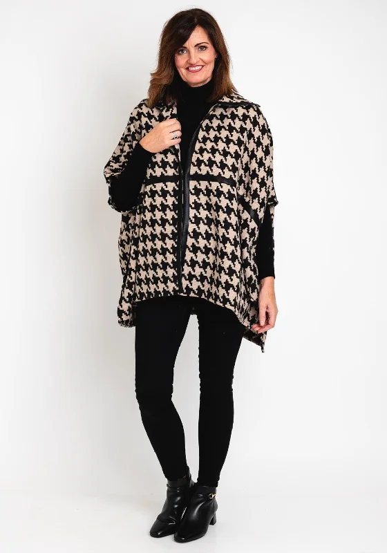 Season Finale Sale Malissa J One Size Houndstooth Cape Style Coat, Beige