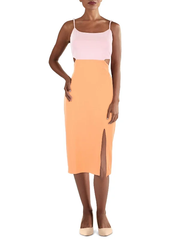 One-DAY Sale Womens Colorblock Cut-Out Midi Dress