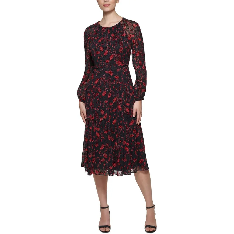 Can't Be Beat Plus Womens Chiffon Illusion Midi Dress