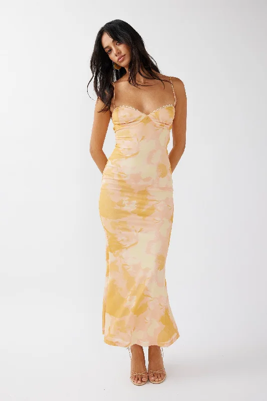 Online Specials Lennox Elastic Back Bodycon Dress Floral Yellow