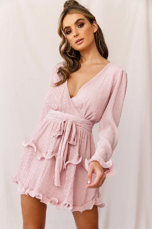 Super Sale Greta Tiered Ruffle Chiffon Dress Blush