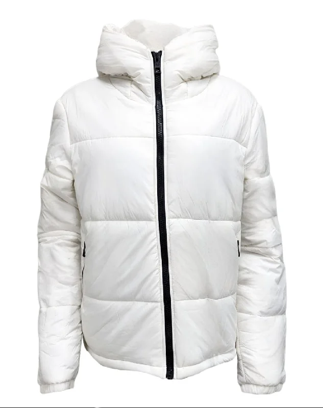 Discount Days HoodLamb Women's Cream White High Collar Hemp Recycled Puffer 420 X-Large NWT