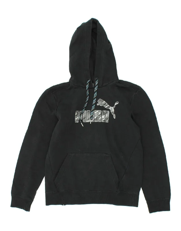 Anniversary Sale PUMA Womens Graphic Hoodie Jumper UK 10 Small Black Cotton