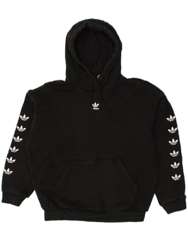 Bargain Bin ADIDAS Womens Oversized Graphic Hoodie Jumper UK 10 Small  Black Cotton