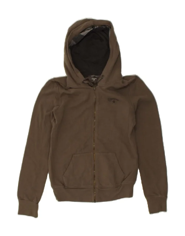 Stock Clearance CONVERSE Womens Zip Hoodie Sweater UK 6 XS Brown Cotton