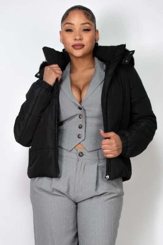 Special Discount Insulated Zip-up Faux Fur Hooded Jacket