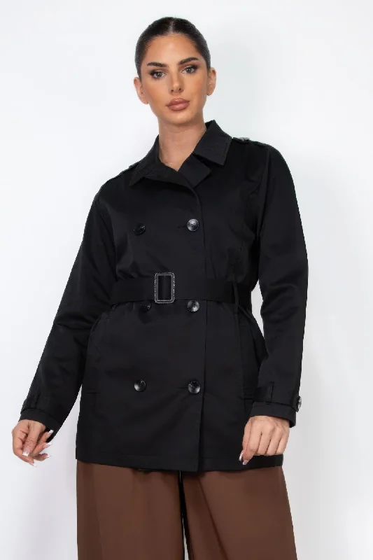 Special Price Double-breasted Notch Belted Coat