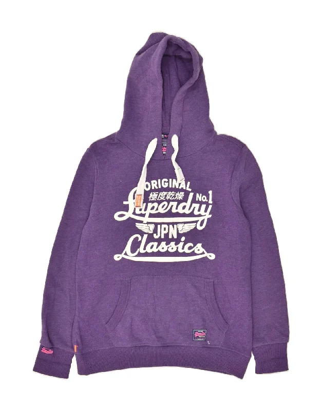 Price Rollback SUPERDRY Womens Classic Graphic Hoodie Jumper UK 14 Large Purple Cotton