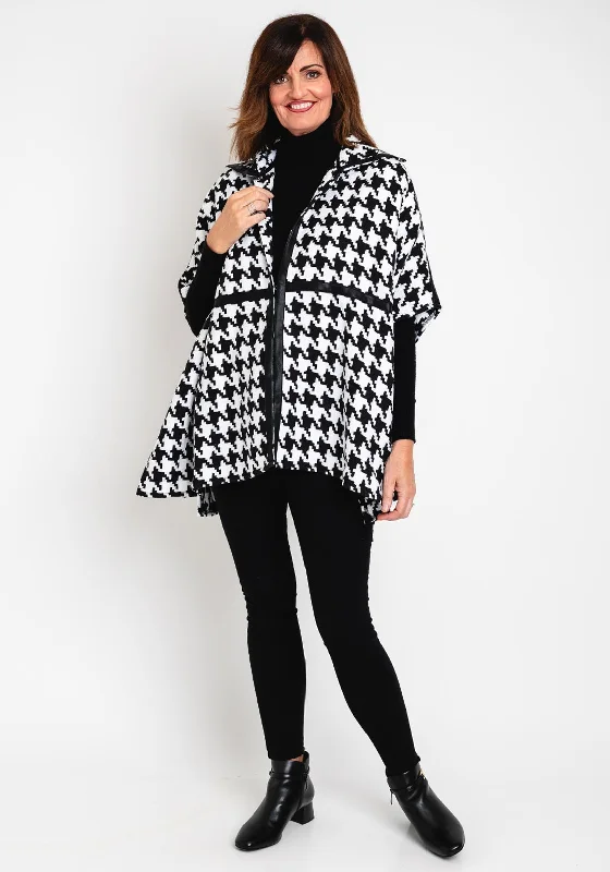 Year-End Sale Natalia Collection One Size Houndstooth Cape Style Coat, Black & White