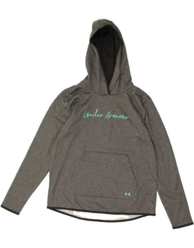 Sneak Peek Sale UNDER ARMOUR Womens Graphic Hoodie Jumper UK 14 Medium Grey Flecked