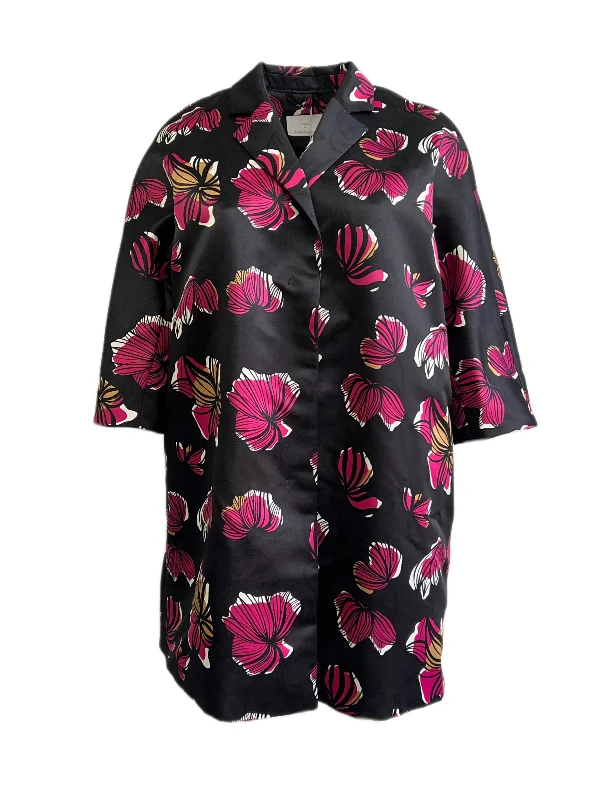 Super Bargain Marina Rinaldi Women's Nero Tilde Floral Printed Duster Coat NWT
